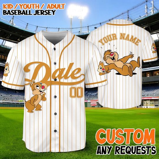 Discover Disney Chip and Dale Baseball Jersey, Personalized Dale Shirt, Custom Name Number Jersey, Kids Youth Adult Baseball Jersey