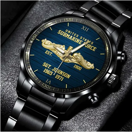 Discover Personalizable  Navy Submarine Black Stainless Steel Watch