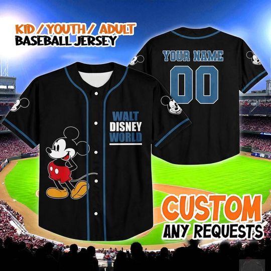 Discover Walt Disney World Baseball Jersey, Custom Name Mickey Jersey Shirt, Disney World Jersey, Kid Youth Adult Mickey Mouse Outfit