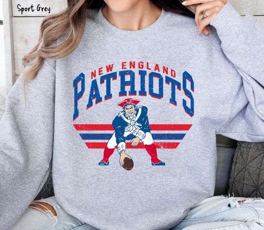 Discover New England Football Vintage Mascot Sweatshirt | Retro Patriots Logo Crewneck
