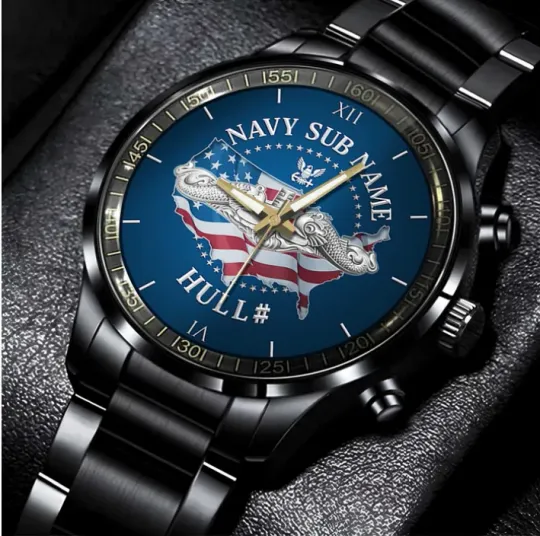 Discover Personalizable Navy Submarine  Black Stainless Steel Watch