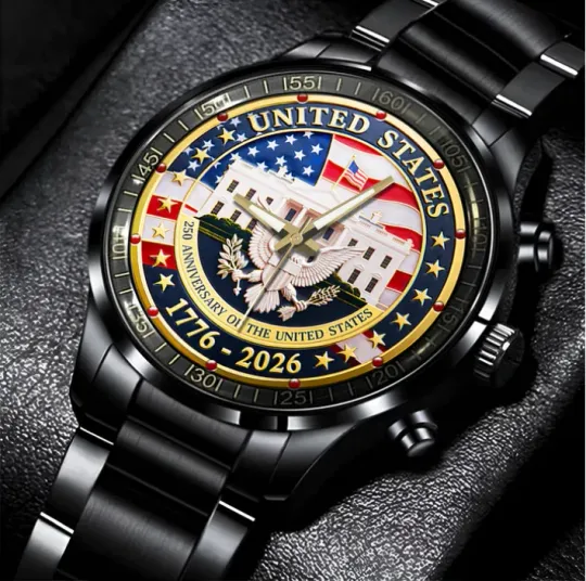 Discover America  250 years of freedom  Black Stainless Steel Watch