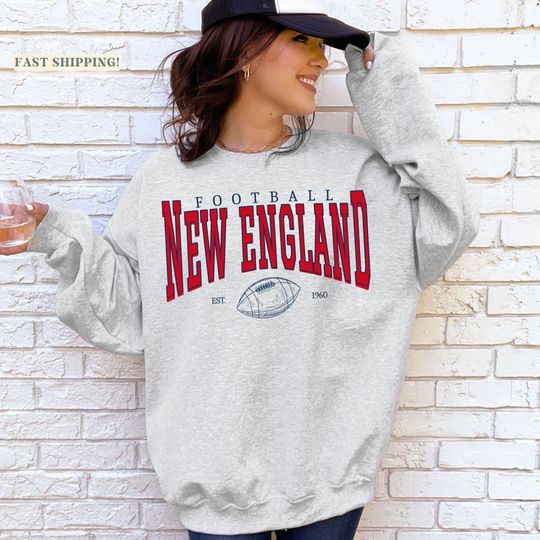 Discover Retro New England Football Sweatshirt Unisex - Vintage Style Game Day Crewneck Gift
