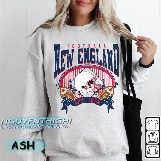 Discover Vintage New England Football Sweatshirt, Retro Game Day Crewneck Pullover