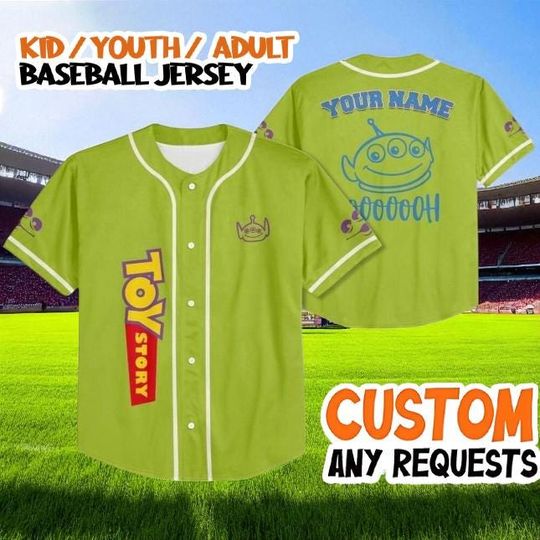 Discover Toy Story Alien Baseball Jersey, Custom Name Disney Jersey Shirt, Personalized Green Alien Jersey, Kid Youth Adult Toy Story Outfit