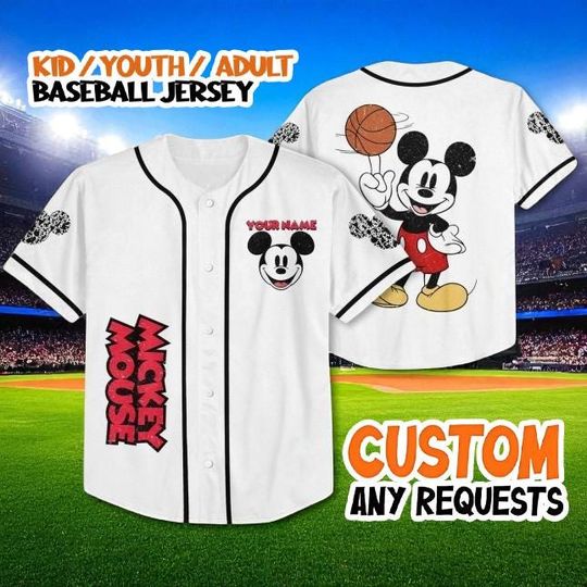 Discover Custom Mickey Mouse Baseball Jersey, Disney Character Jersey Shirt, Personalized Kid Youth Adult Jersey, Basketball Mickey Outfit Gift