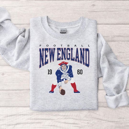 Discover New England Football Vintage Sweatshirt, Retro Football Player Graphic Crewneck Tee