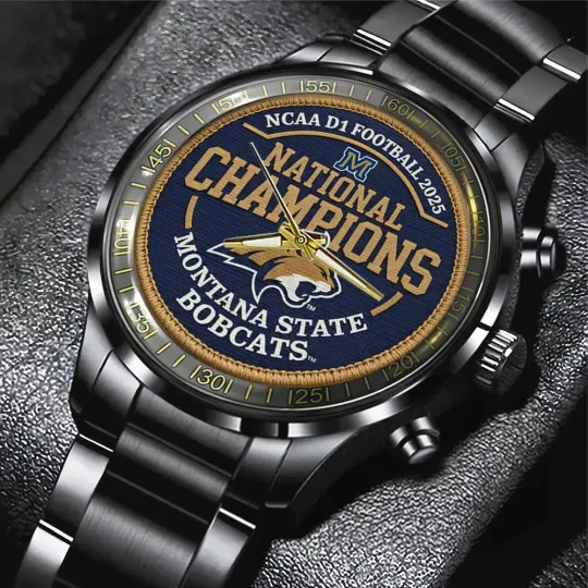 Discover Bobcats Football 2025 National Champions Black Stainless Steel Watch