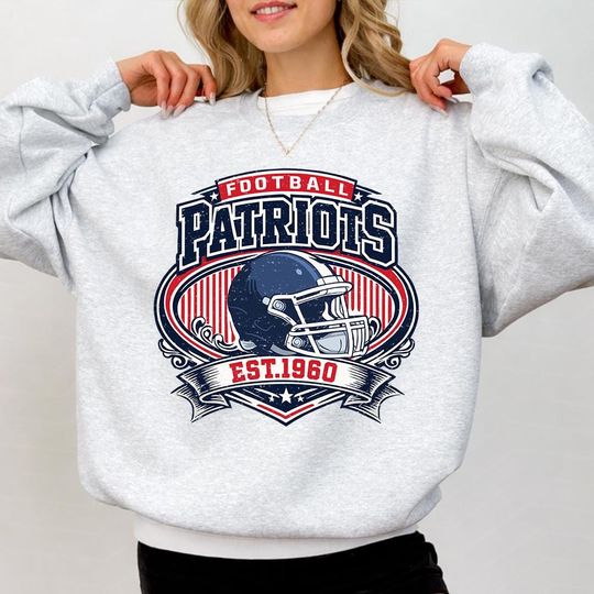 Discover Vintage Patriots Football Sweatshirt, New England Petriots Sweatshirt, Football Game Day Sweater