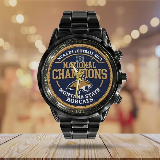 Discover Montana Football 2025 National Champions Black Stainless Steel Watch