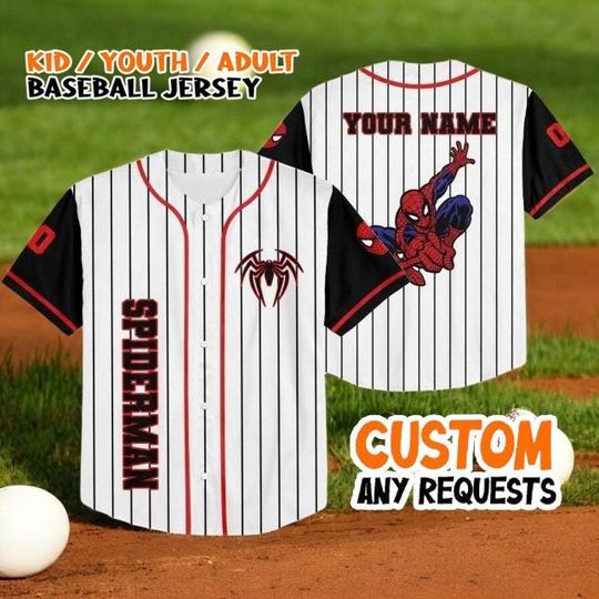 Discover Custom Spiderman Baseball Jersey, Personalized Marvel Superhero Shirt, Kids Youth Adult Sports Gift, Comic Fan Game Day Tee