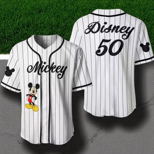 Discover Mickey Mouse Baseball Jersey, Disney 50th Anniversary Shirt, Striped Mickey Jersey, Classic Disney Fan Gift