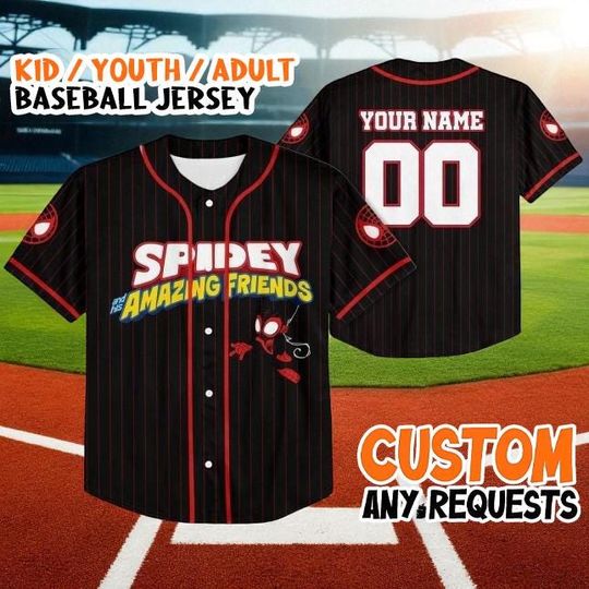 Discover Custom Spidey and His Amazing Friends Baseball Jersey, Personalized Miles Morales Kids Youth Adult Shirt