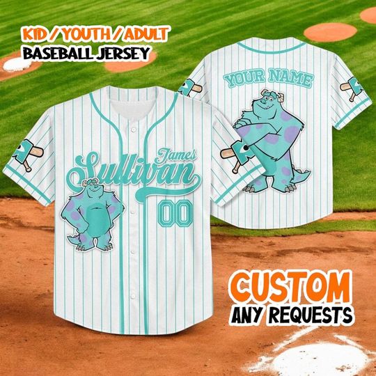 Custom James Sullivan Monsters Inc Baseball Jersey, Kids & Adults Personalized Name Number