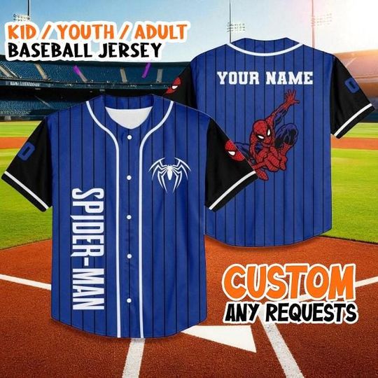 Discover Custom Spiderman Baseball Jersey, Personalized Kids Youth Adult Jersey, Custom Name Number Spider-Man Shirt, Superhero Sports Gift
