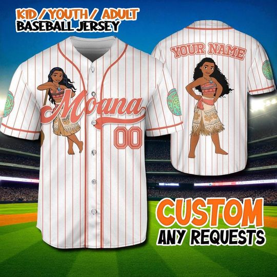 Discover Moana Custom Baseball Jersey, Disney Princess Jersey Shirt, Kids Youth Adult Moana Outfit, Family Disney Trip Matching Tee