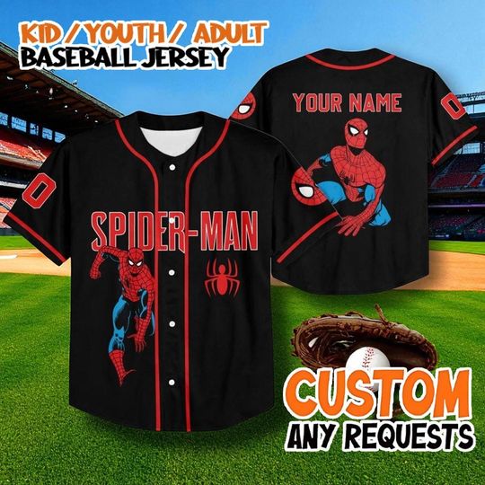 Discover Custom Spider-Man Baseball Jersey, Personalized Name Number Jersey, Superhero Team Shirt, Comic Character Kids Youth Adult