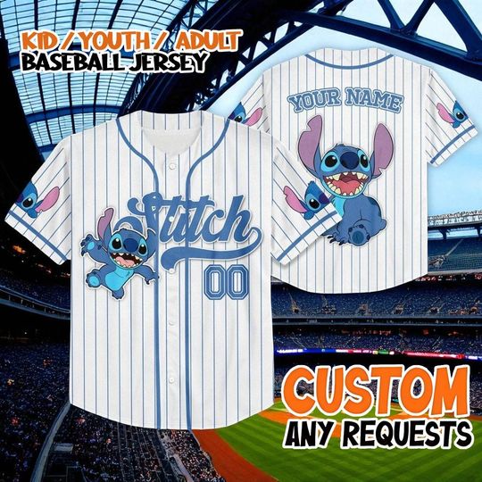 Discover Custom Stitch Baseball Jersey, Personalized Name Number Jersey, Cute Blue Alien Shirt, Matching Family Outfit