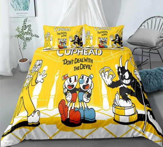 Discover Single/Double/Queen/King/Super King Bed Duvet Quilt Doona Cover Set Cuphead