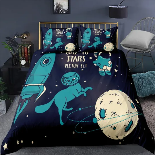 Universe Space Cat Bedding Set, Bedroom Decoration
