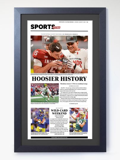 Discover 2026 Indiana Football - "HISTORY" - Peach Bowl Champions Vs Oregon Framed Newspaper