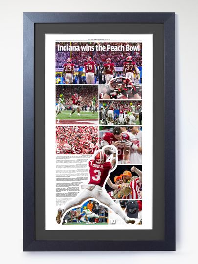 Discover 2026 Indiana Football  Wins the Peach Bowl  Football Championship Framed Newspaper