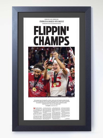Discover 2025 Indiana Football 13-0 Flippin Champs  Big 10 Win vs Ohio Football Framed Newspaper