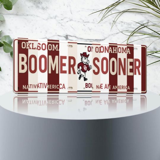 Boomer Sooner License Plate Sign Oklahoma Sooners Metal Wall Art