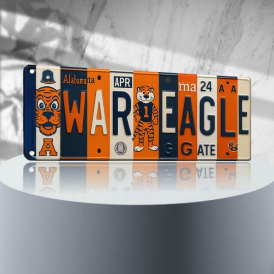 Discover War Eagle License Plate Sign Auburn Tigers Metal Wall Art Orange Navy Fan Cave Dorm Game Day