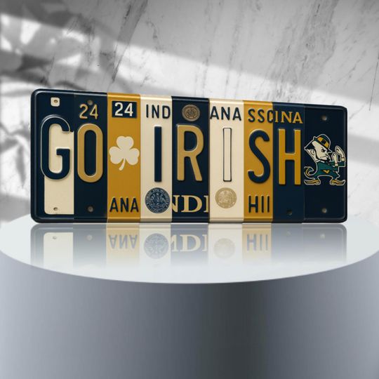 Discover Go Irish License Plate Sign - ND Fighting Irish Metal Wall Art for Dorm, Fan Cave & Game Day Decor