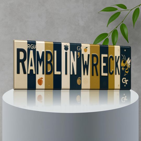 Discover Georgia Tech Yellow Jackets Ramblin Wreck License Plate Sign Metal Wall Art