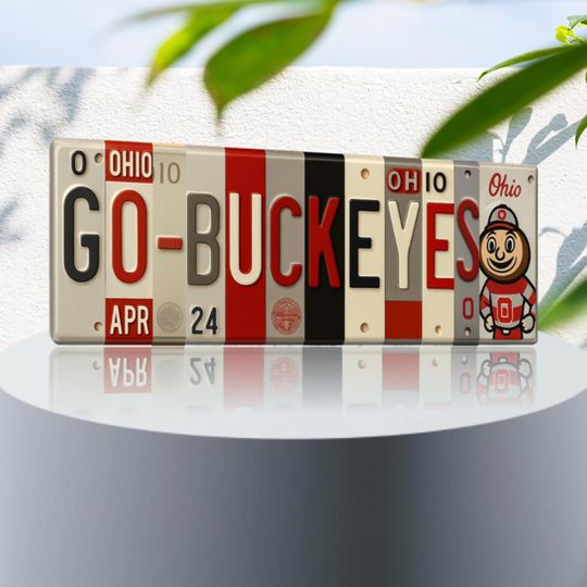 Ohio State Buckeyes License Plate Sign Metal Wall Art for Fan Cave, Dorm & Game Day Decor