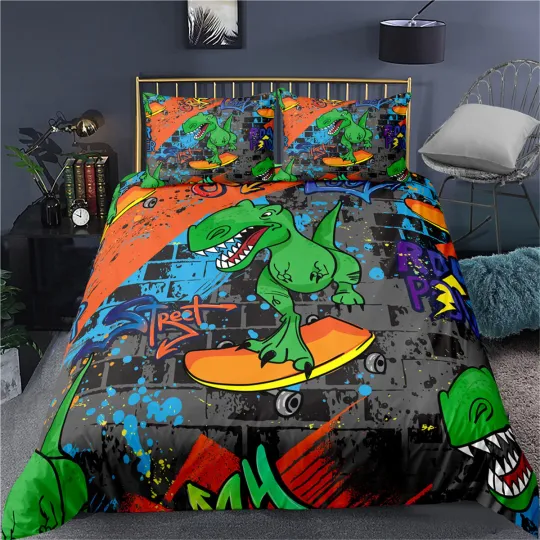 Discover Graffiti Dinosaur Bedding Set, Bedroom Decoration