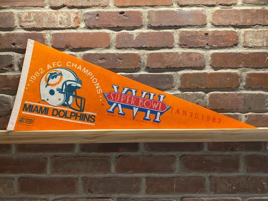 Discover 1982 Miami Dolphins Super BowL football Large Vintage Pennant  1980s Authentic Sports Memorabilia