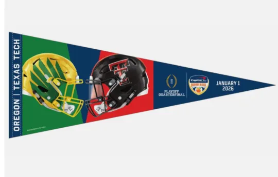 Discover 2025 2026 CFP Orange Bowl Dueling Pennant Oreg ducks Texas Tech Red Raiders