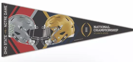 Discover 2025 National Championship Dueling Pennant Nd Ohio State Triangle Banner