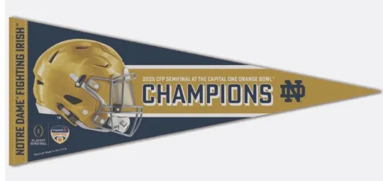 Discover 2025 Orange Bowl Champions ND Irish Triangle Pennant CFP National Championship