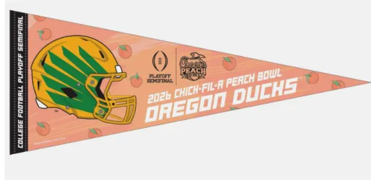 Discover 2025 2026 CFP Oreg ducks PEACH BOWL GAME PARTICIPANT PENNANT SEMI-FINALS