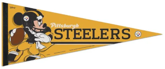 Discover Pittsburgh Steeler MICKEY MOUSE QB Disney Premium Felt Collectors 12x30 PENNANT