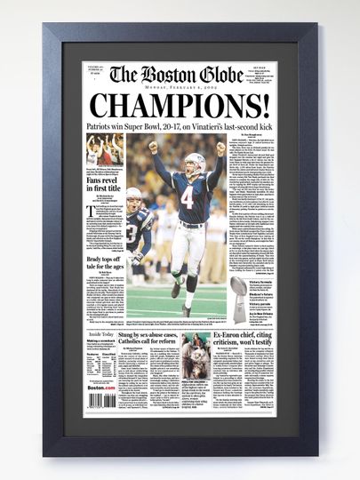 Discover 2002 New England Patriots  CHAMPIONS  Super Bowl Champions vs Rams Framed Newspaper