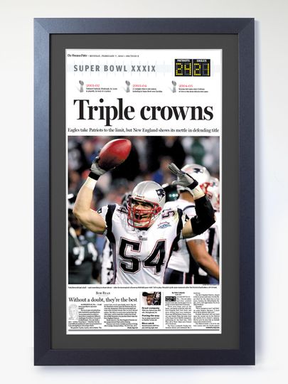Discover 2005 New England Patriots  TRIPLE CROWN  Super Bowl Champions vs Eagles Framed Newspaper