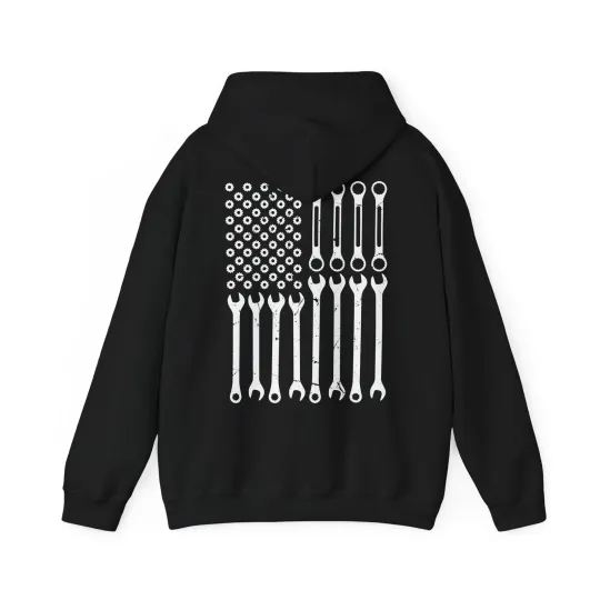 Discover Mechanic USA Flag Hoodie, Car Mechanic Lovers Repairman Men Hoodie (on back)