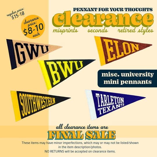 Discover CLEARANCE RACK: Misc College University Mini Pennants