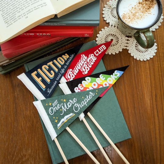 Discover Mini Book Pennants- Small Shelf Decor for Readers & Book Lovers