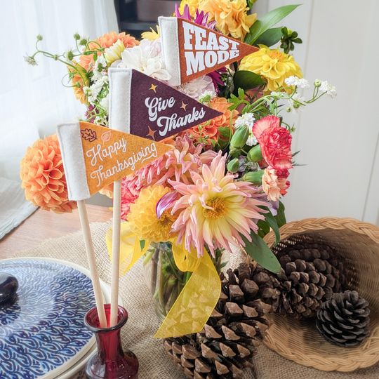 Discover Thanksgiving Tiny Felt Pennants: Centerpiece Decor, Hostess Gift, Table Setting
