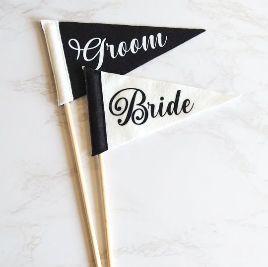 Discover BRIDE AND GROOM | Groom and Groom | Bride and Bride | Mini Pennants Set of 2 | Wedding Decor or Elopement Announcement