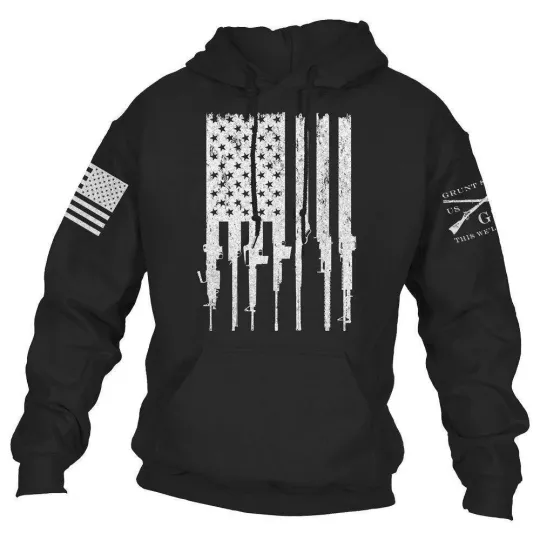 Discover Black American Flag Rifle Hoodie Patriotic Tactical Pullover Unisex