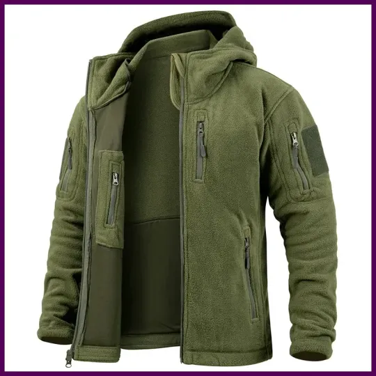 Discover Men's Tactical Fleece Jacket Winter Warm Full Zip Military Hoodies Multi-Pockets