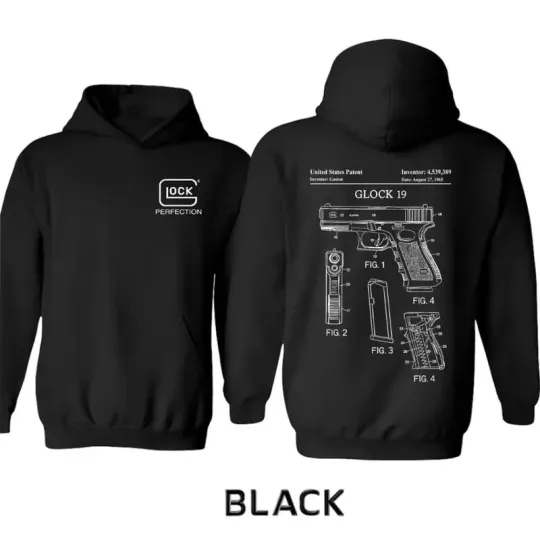 Discover Glock 19 Patent Pistol Tactical Hoodie, Blueprint Schematic G19 Sweatshirt