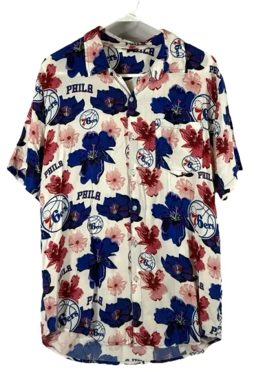 Discover Philadelphia 76ers Hawaiian Shirt Mens Medium Floral Button Up NBA Basketball